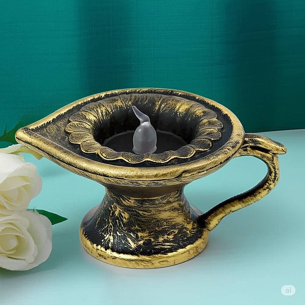 DesiDiya Traditional Diya Light (Golden) - 1 Unit