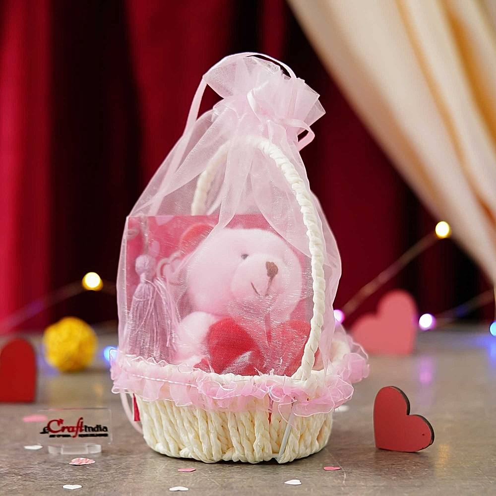 eCraftindia Pink Red Love Heart Teddy Bear - 1 Unit