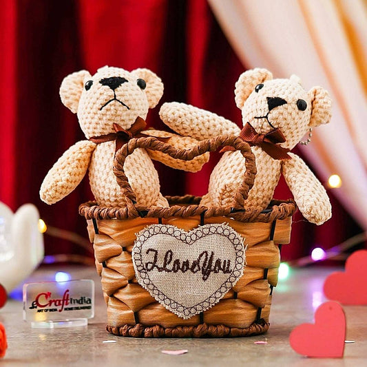 eCraftindia Teddy Bears in a I Love You Heart Basket - 1 Unit