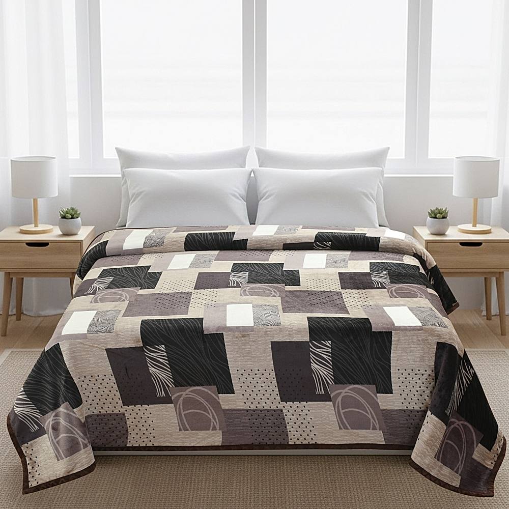 GoHome Prestige Flannel Double Blanket FBD03 (Brown) 7.33 x 6.83 ft - 1 U