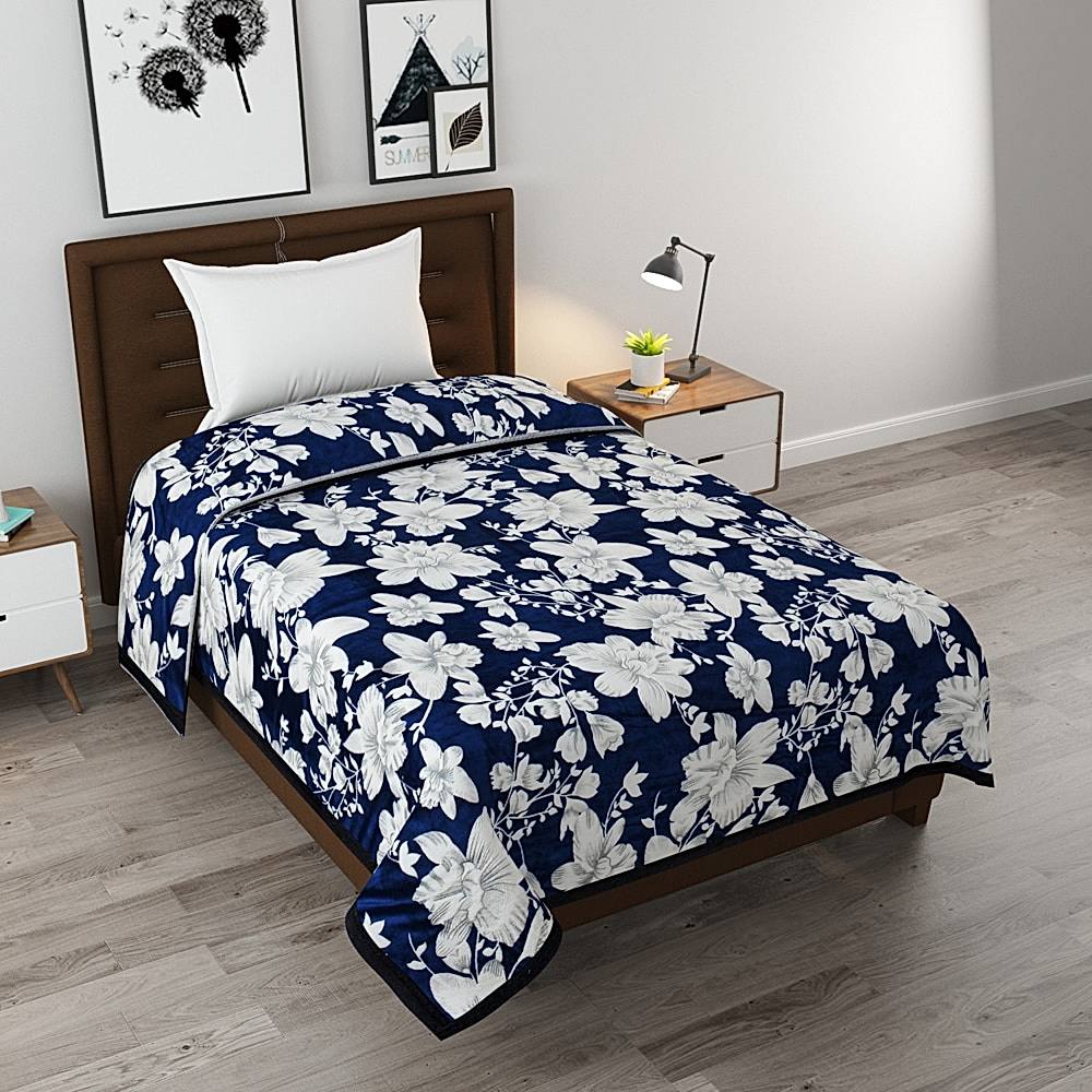 GoHome Prestige Flannel Single Blanket FBS02 (Blue) - 7 x 4.75 ft - 1 U