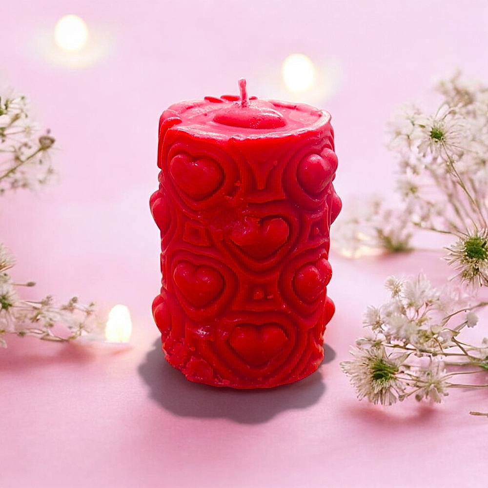 House Of Festivals Pillar Candle With Hearts - (Multicolour) - 1 Unit