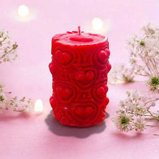 House Of Festivals Pillar Candle With Hearts - (Multicolour) - 1 Unit