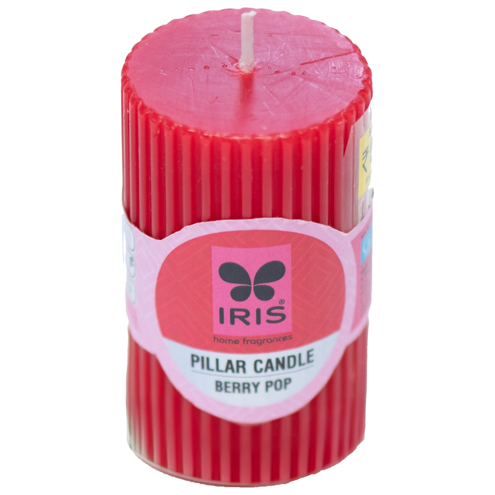 Iris Ribbed Pillar Candle Berry Pop - 1 U