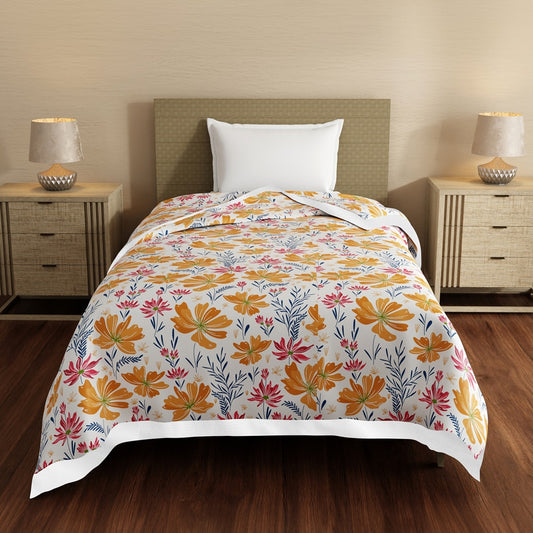 Layers Bloom Single Dohar (Cream & Orange) - 220 X 150 cm - 1 Unit