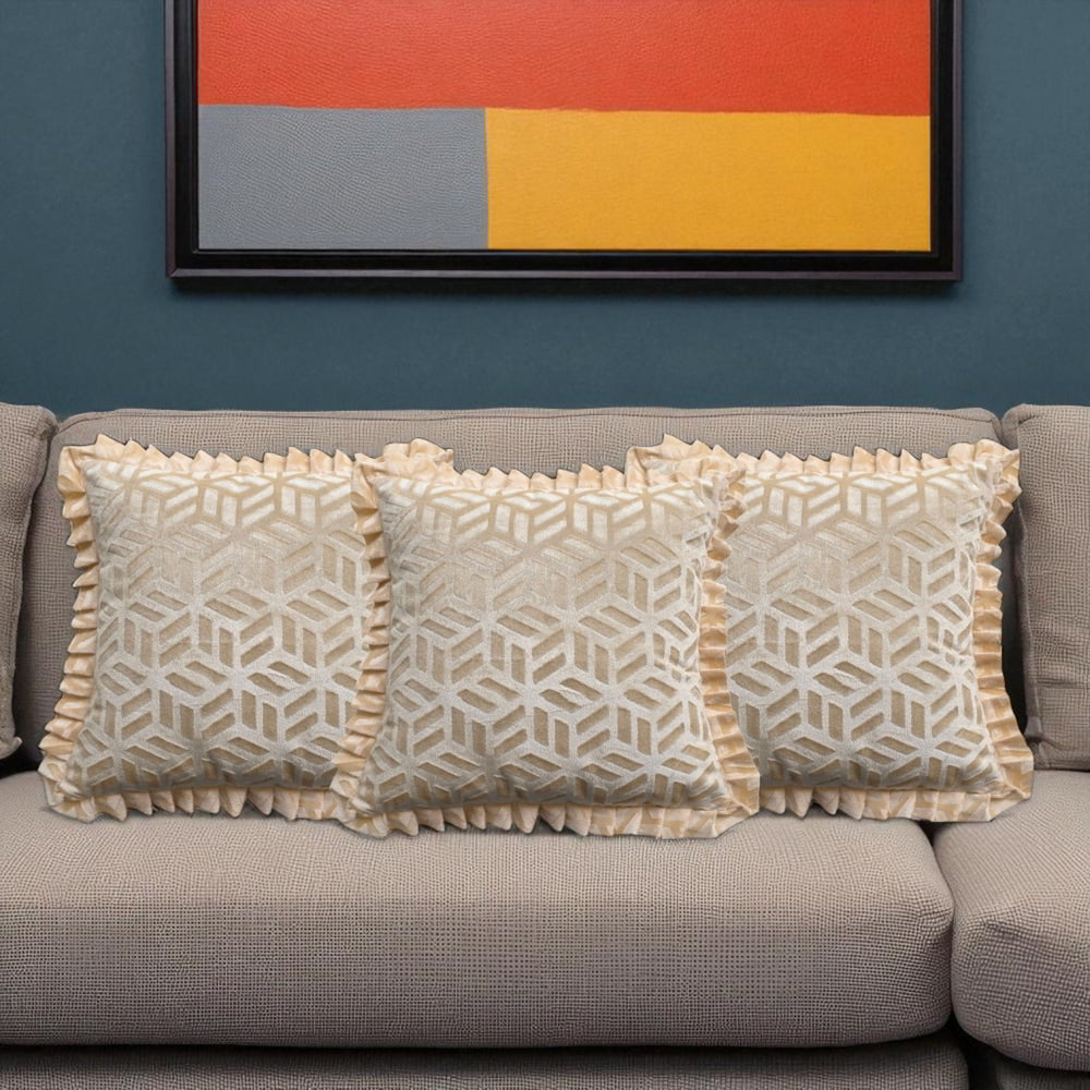 MHF Abstract Grace Frill Cushion Cover 04 (Beige) 40 x 40 cm - Set of 3 - 1 Unit