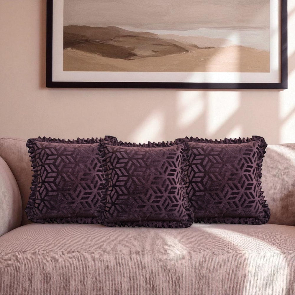 MHF Abstract Grace Frill Cushion Cover 05 (Brown) 40 x 40 cm - Set of 3 - 1 Unit