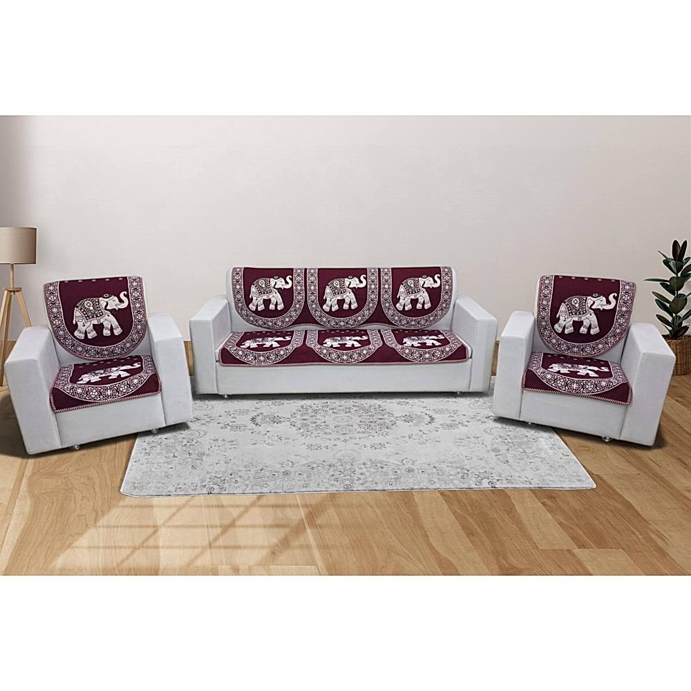 MHF Elephant Sofa Cover 03 (Maroon) 5 Seater - 1 Unit