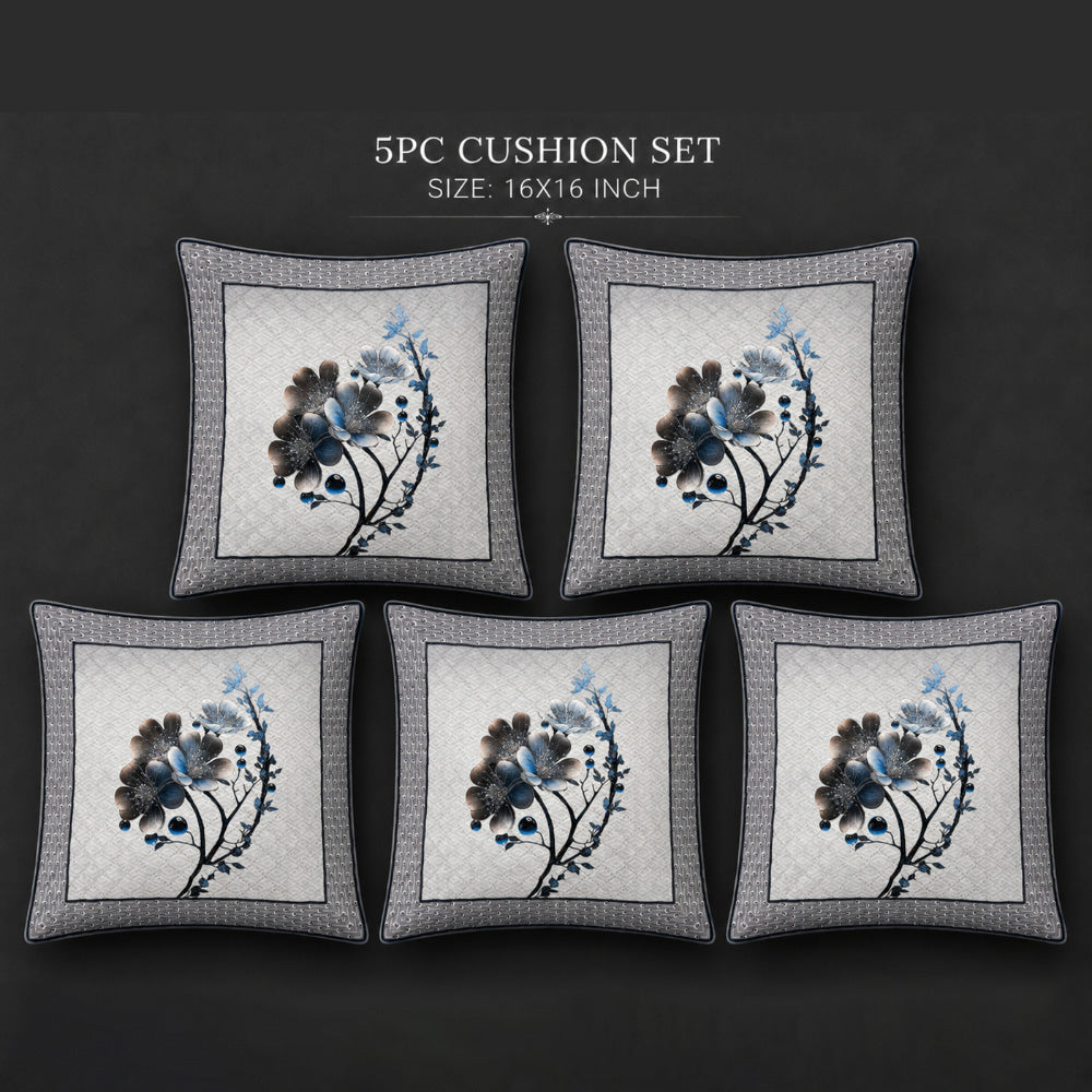 MHF Floral Lotus Cushion Cover 01 (Grey) 40 x 40 cm - Set of 5 - 1 Unit