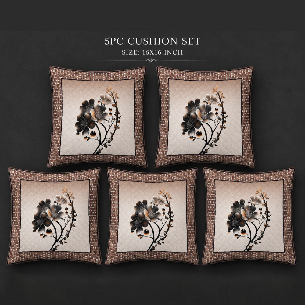 MHF Floral Lotus Cushion Cover 02 (Brown) 40 x 40 cm - Set of 5 - 1 Unit