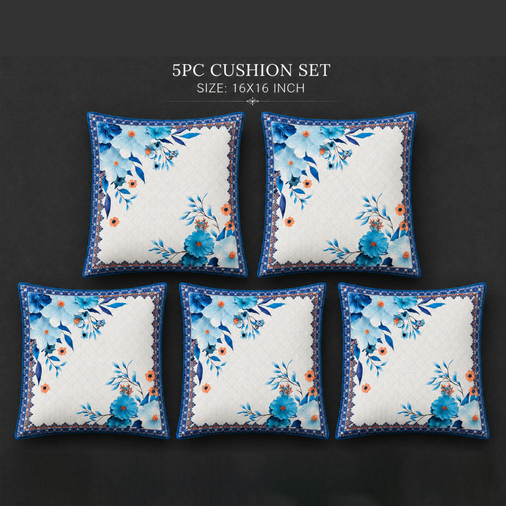 MHF Floral Lotus Cushion Cover 04 (Peacock) 40 x 40 cm - Set of 5 - 1 Unit