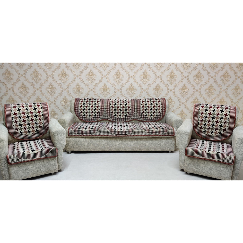 MHF Polycotton Sofa Slip Cover Cherry (Maroon) - Set Of 6 - 1 U