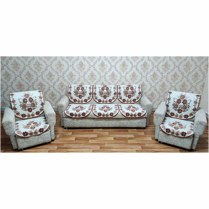 MHF Sofa Slip Cover Knitted Net Fabric Daisy 04 - Brown - 6 U