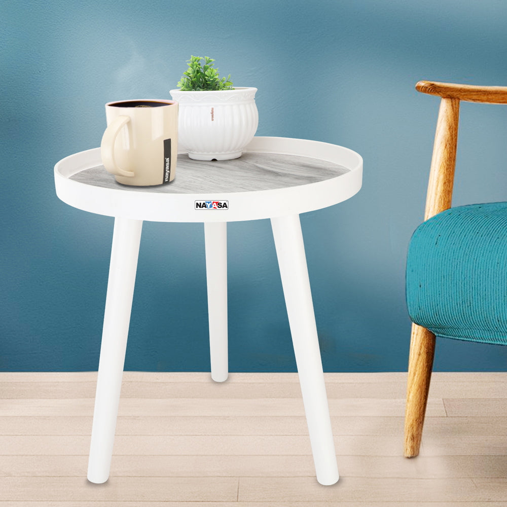 Nayasa Round Modern Plastic Side Coffee Table - White & Grey - 1 U