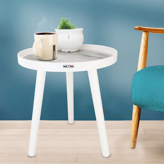 Nayasa Round Modern Plastic Side Coffee Table - White & Grey - 1 U