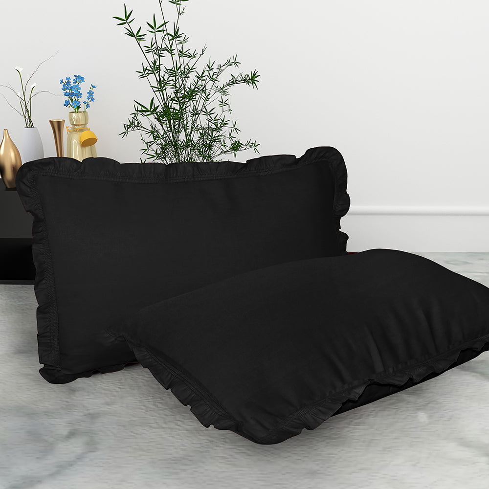 Pillow Cover Cotton Black - 16x24 Inches - 2 U