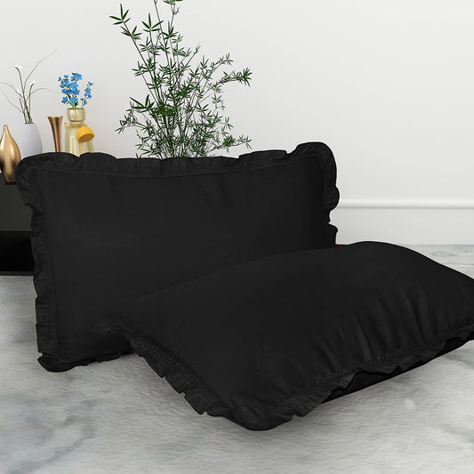 Pillow Cover Cotton Black - 16x24 Inches - 2 U