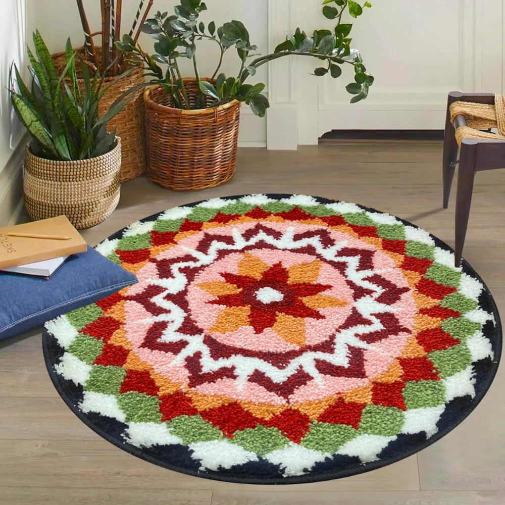 Roseate Rangoli Microfibre Round Floor Mat (01) - 60 x 60 cm