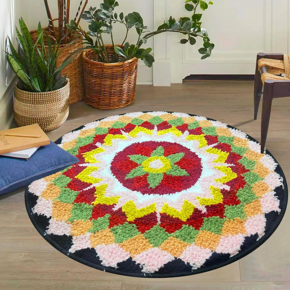 Roseate Rangoli Microfibre Round Floor Mat (02) - 60 x 60 cm