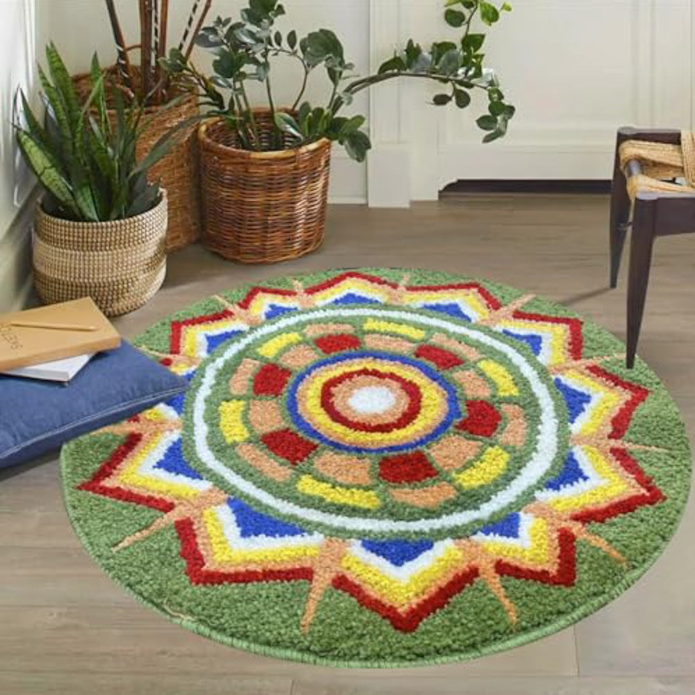 Roseate Rangoli Microfibre Round Floor Mat (03) - 60 x 60 cm