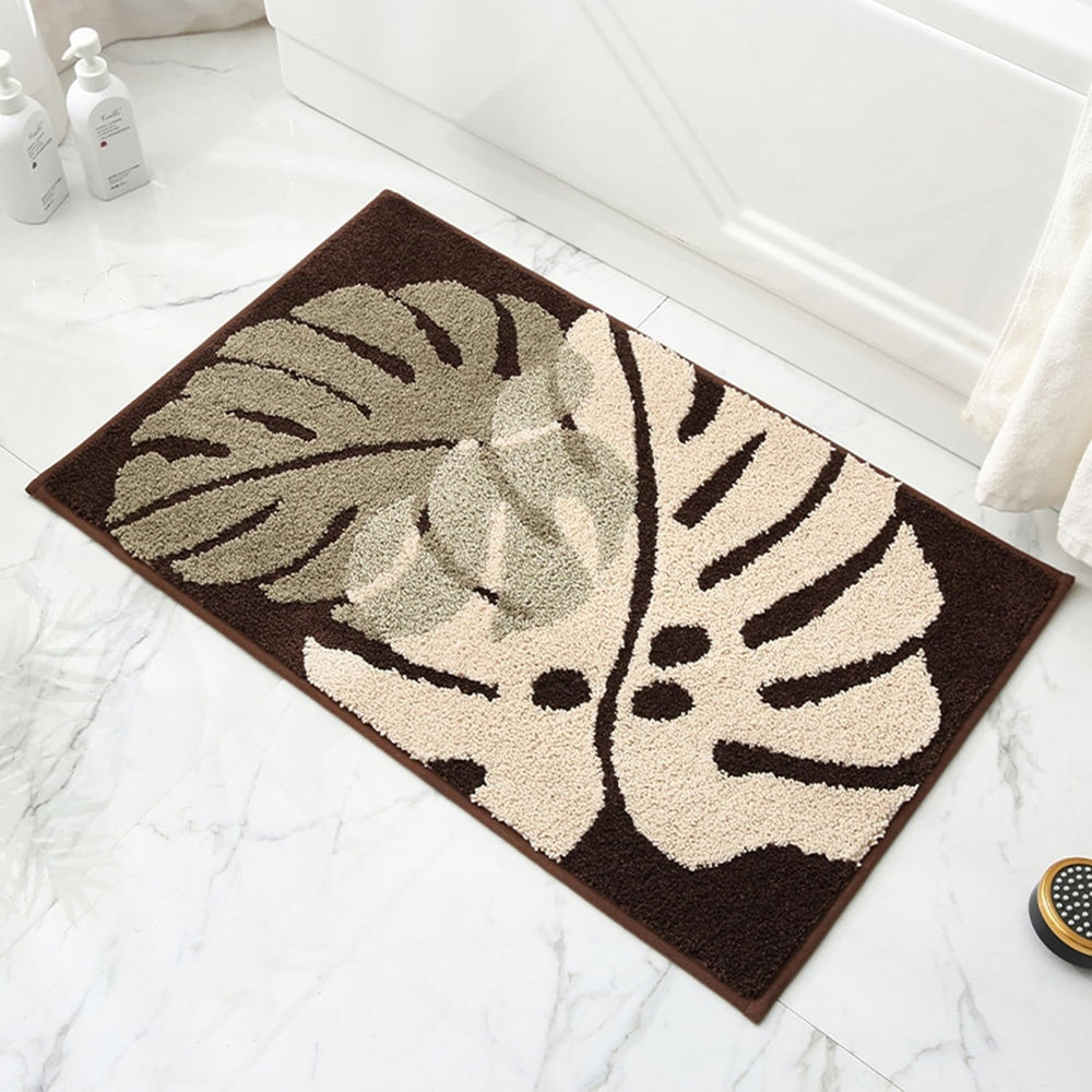 Roseate Two Leaf Microfibre Bath Mat (P1) - Brown - 40 x 60 cm