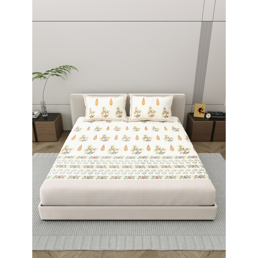 Salona Bichona 100% Cotton Semi King Size Bedsheet (001A) 220 x 265 cm - 1 U