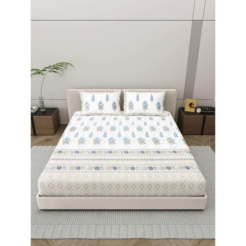 Salona Bichona 100% Cotton Semi King Size Bedsheet (002A) 220 x 265 cm - 1 U
