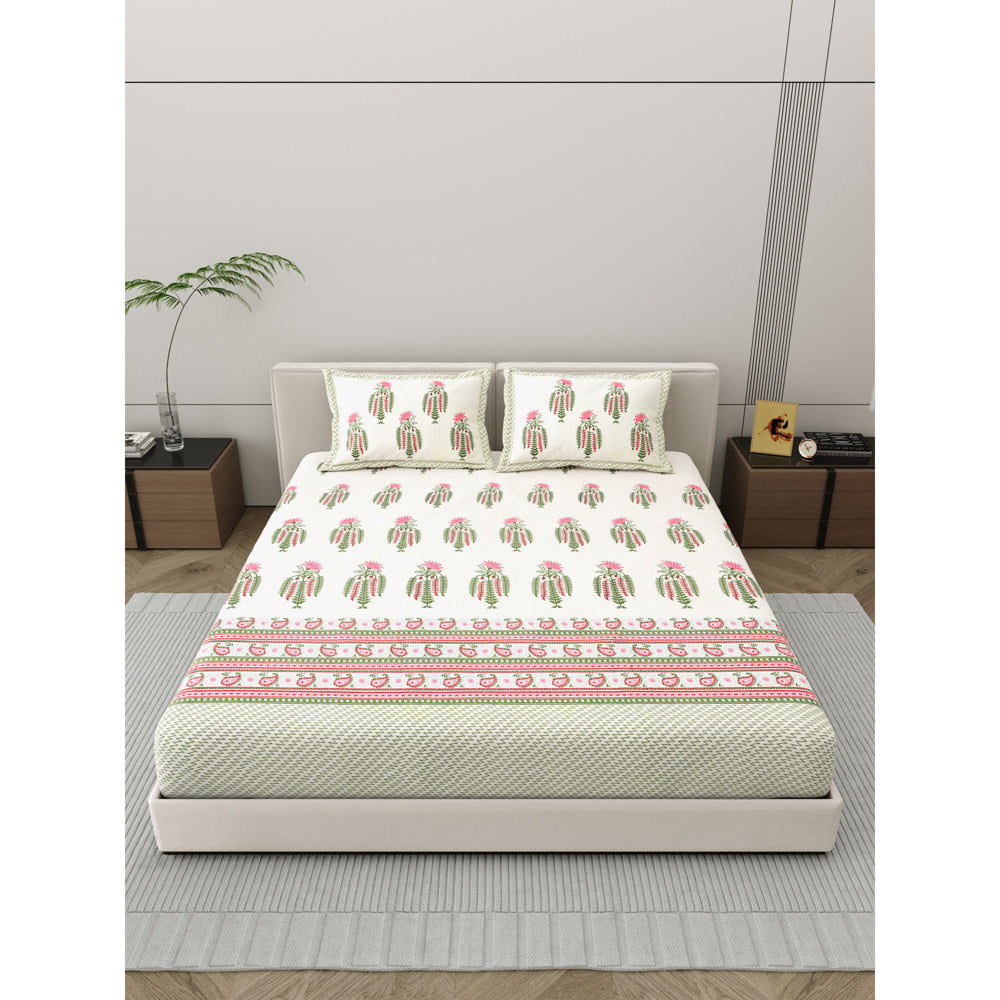 Salona Bichona 100% Cotton Semi King Size Bedsheet (004A) 220 x 265 cm - 1 U