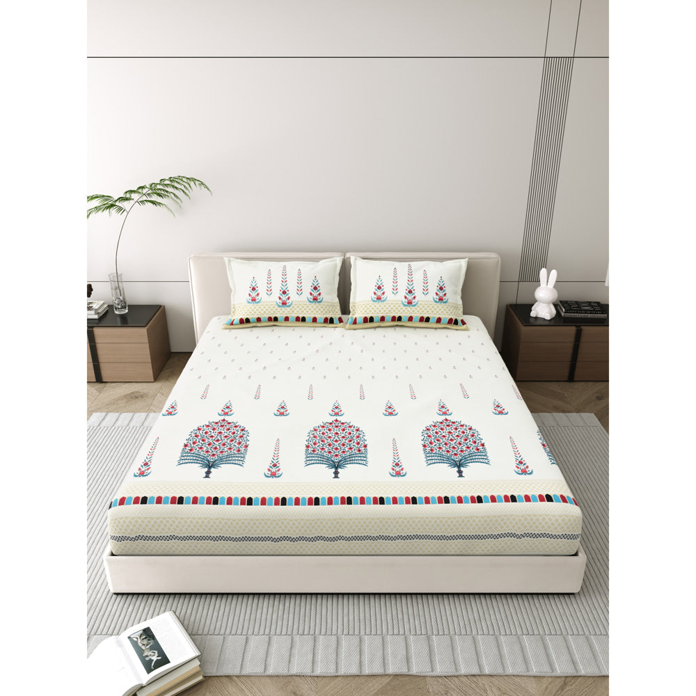 Salona Bichona 100% Cotton Semi King Size Bedsheet (005A) 220 x 265 cm - 1 U