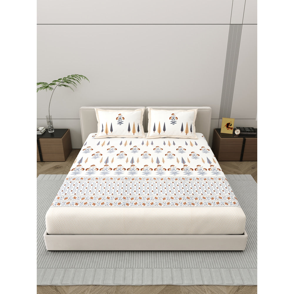 Salona Bichona 100% Cotton Semi King Size Bedsheet (006A) 220 x 265 cm - 1 U