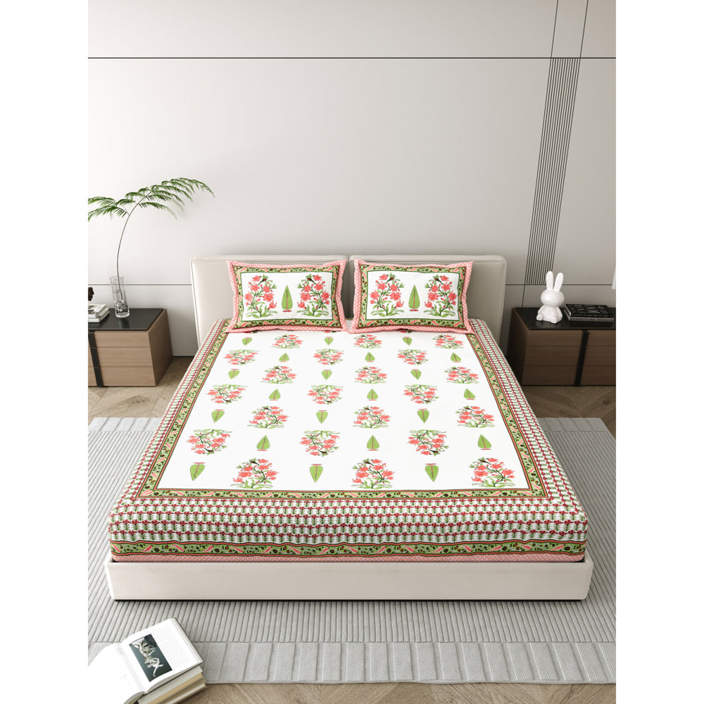 Salona Bichona 100% Cotton Semi King Size Bedsheet (051A) 220 x 265 cm - 1 U