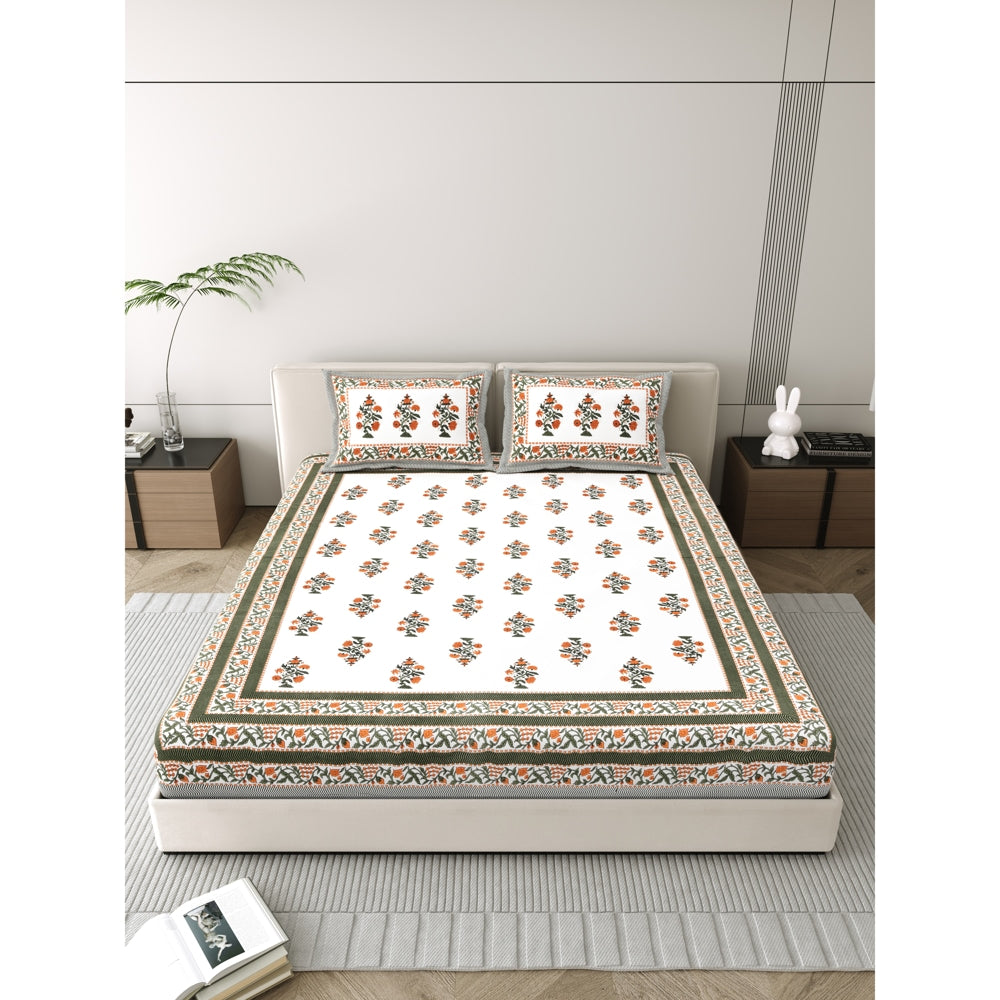 Salona Bichona 100% Cotton Semi King Size Bedsheet (053A) 220 x 265 cm - 1 U