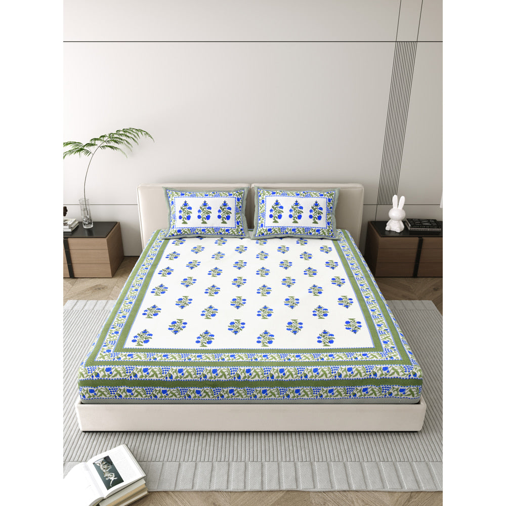 Salona Bichona 100% Cotton Semi King Size Bedsheet (053B) 220 x 265 cm - 1 U