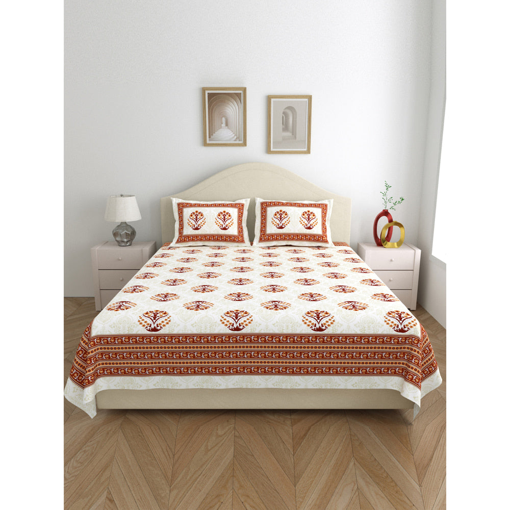 Salona Bichona 100% Cotton Semi King Size Bedsheet (J001A) 220 x 265 cm - 1 U