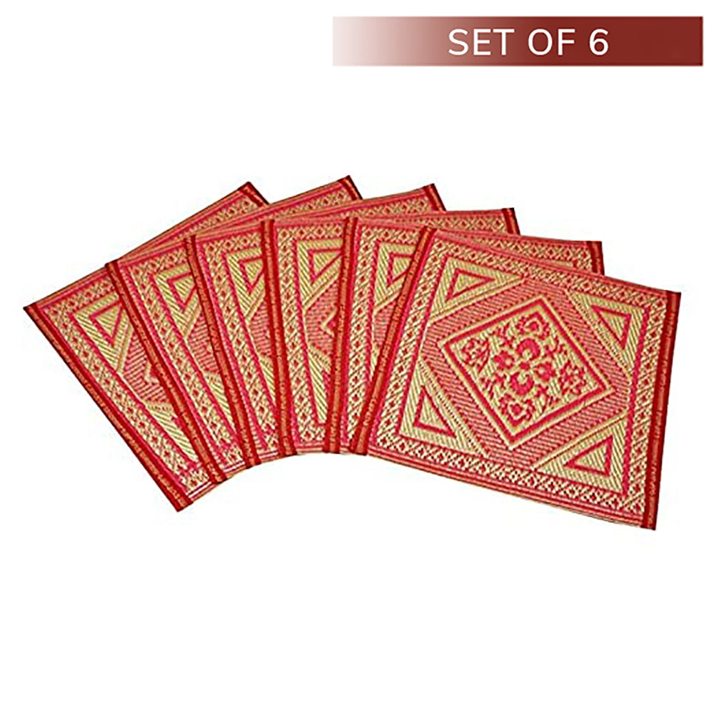 Sapana Plastic Floor Mat (Aasan Mat): Pink & Ivory Flower - 6 Pieces