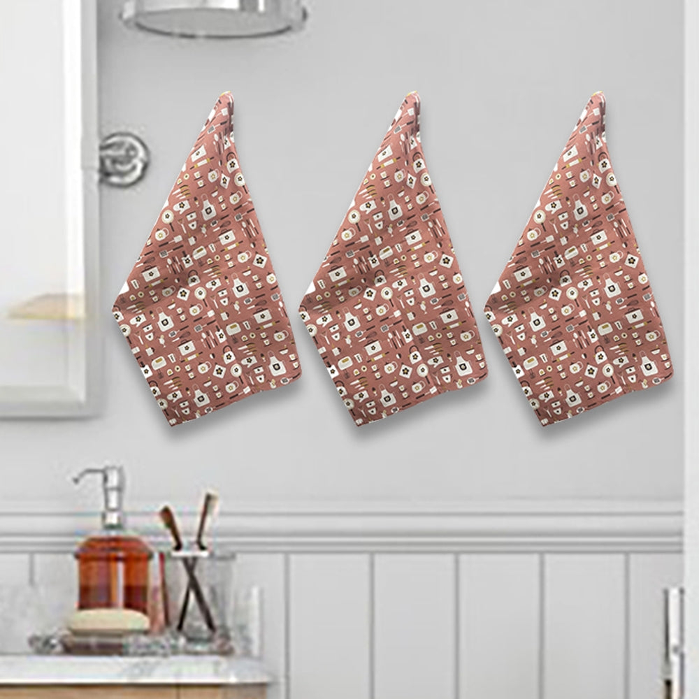 Sevenstar Cotton Kitchen Hand Towel 220 GSM (Brown) 43x60 cm - Set Of 3 - 3 U