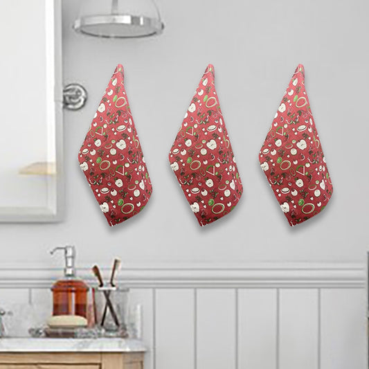 Sevenstar Cotton Kitchen Hand Towel 220 GSM (Red) 43x60 cm - Set Of 3 - 3 U