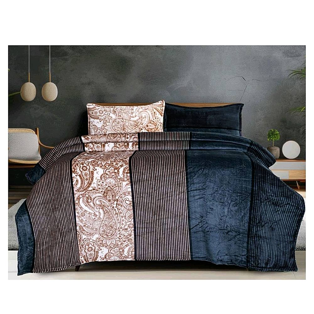 Sheetal World Emporio Double Blanket (Blue & Brown) - 218 x 235 cm - 1 U