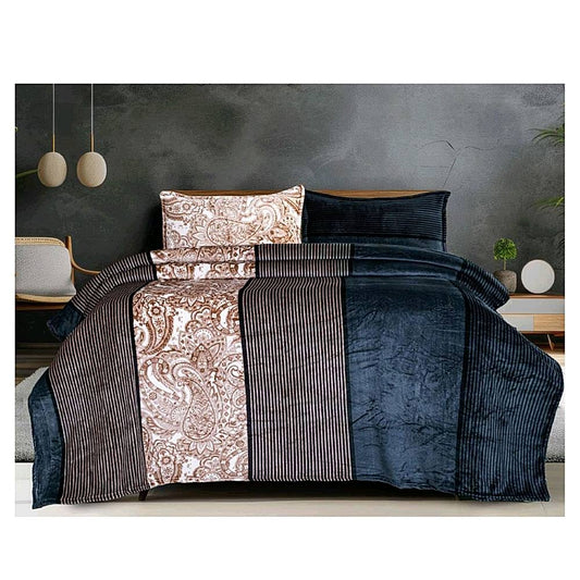 Sheetal World Emporio Double Blanket (Blue & Brown) - 218 x 235 cm - 1 U
