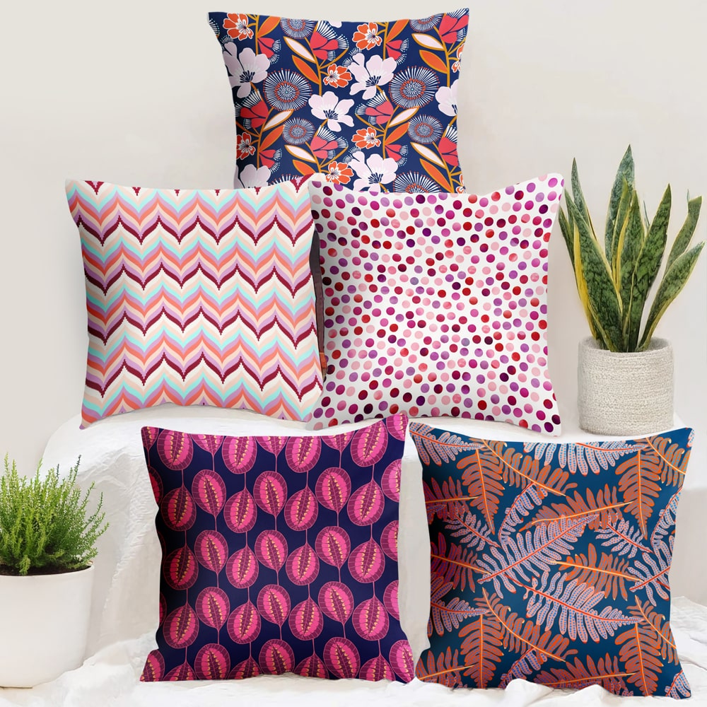 Story At Home Abstract Floral Cushion Cover (D3) 40x40 cm - Set of 5 - 1 U
