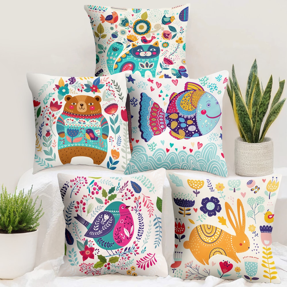 Story At Home Animal Print Cushion Cover (D2) 40x40 cm - Set of 5 - 1 U