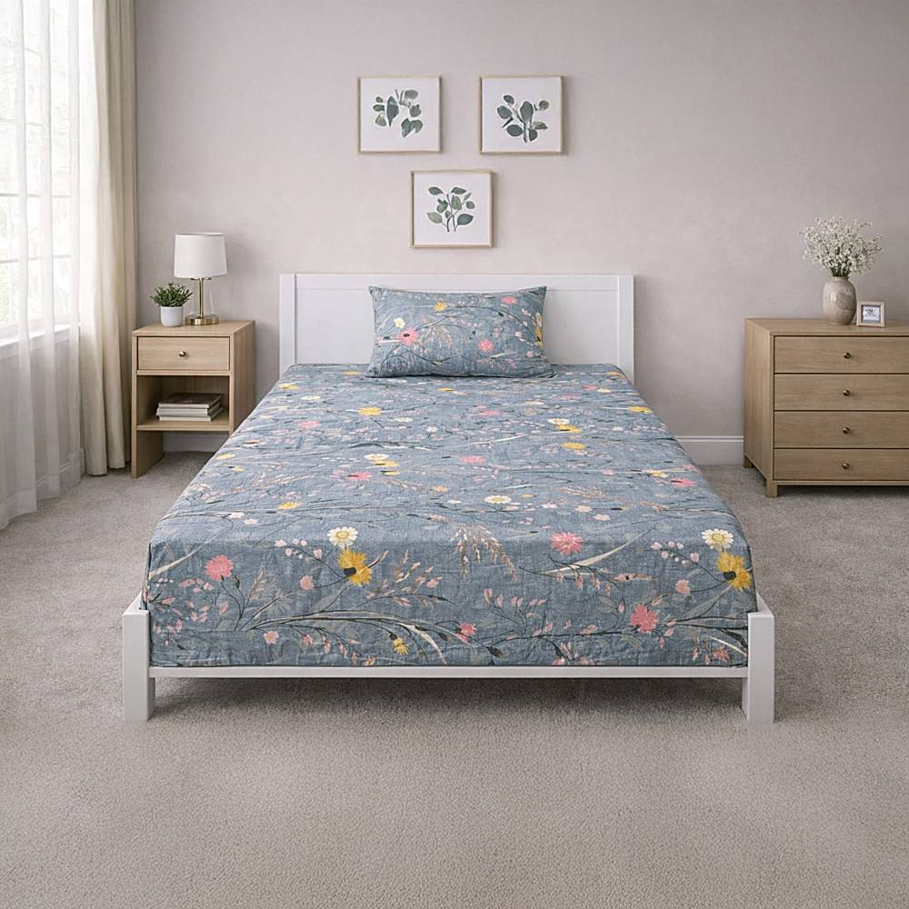 Vaa D-02 Single Bedsheet 140 GSM (Blue) - 147 X 224 cm - 1 U