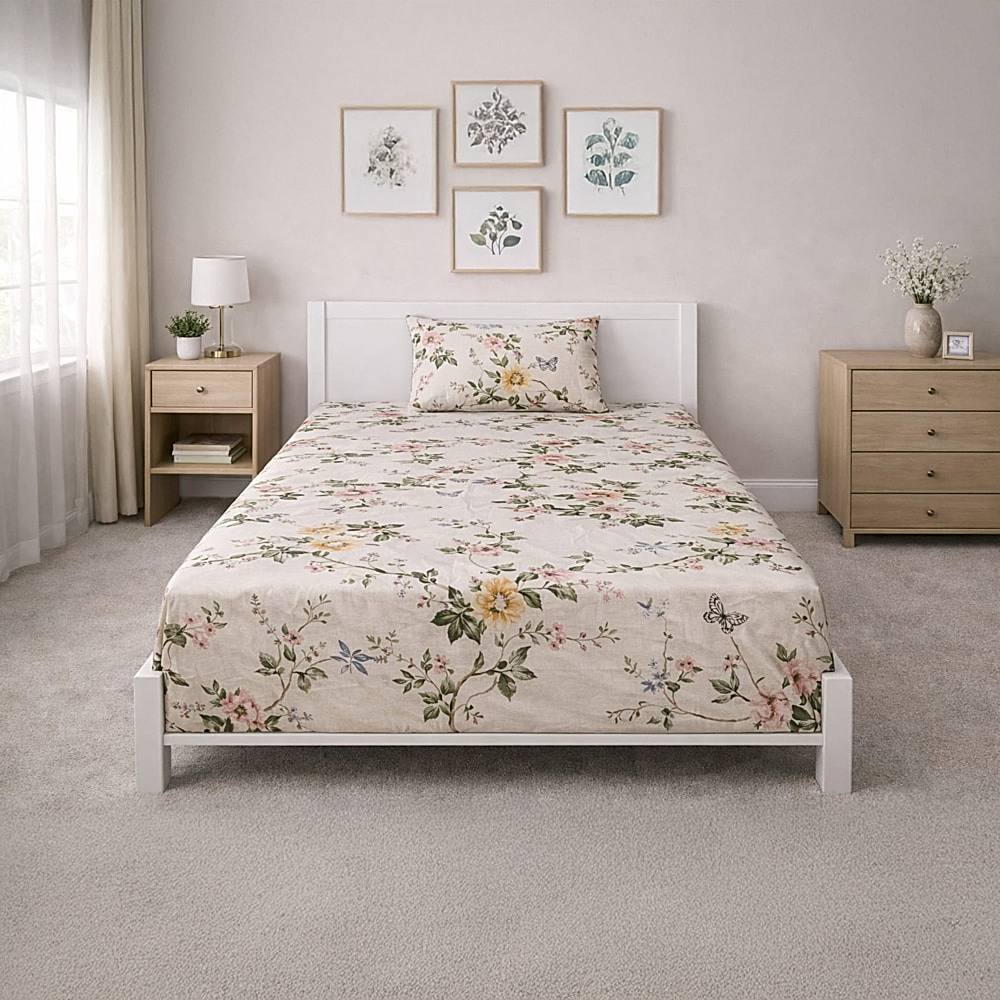 Vaa D-08 Single Bedsheet 140 GSM (Cream) - 147 X 224 cm - 1 U