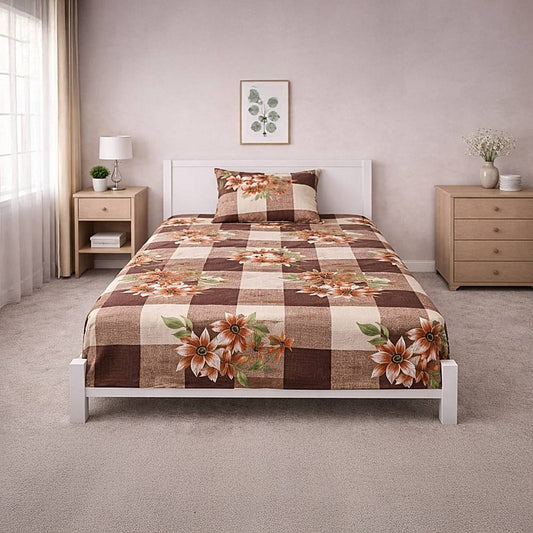 Vaa D-15 Single Bedsheet 140 GSM (Brown) - 147 X 224 cm - 1 U