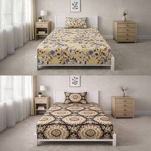 Vaa D-53/61 Single Bedsheet Combo 140 GSM (Yellow & Brown) - 147 X 224 cm - 1 U