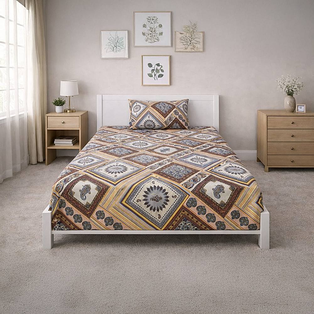 Vaa D-57 Single Bedsheet 140 GSM (Multi Colour) - 147 X 224 cm - 1 U