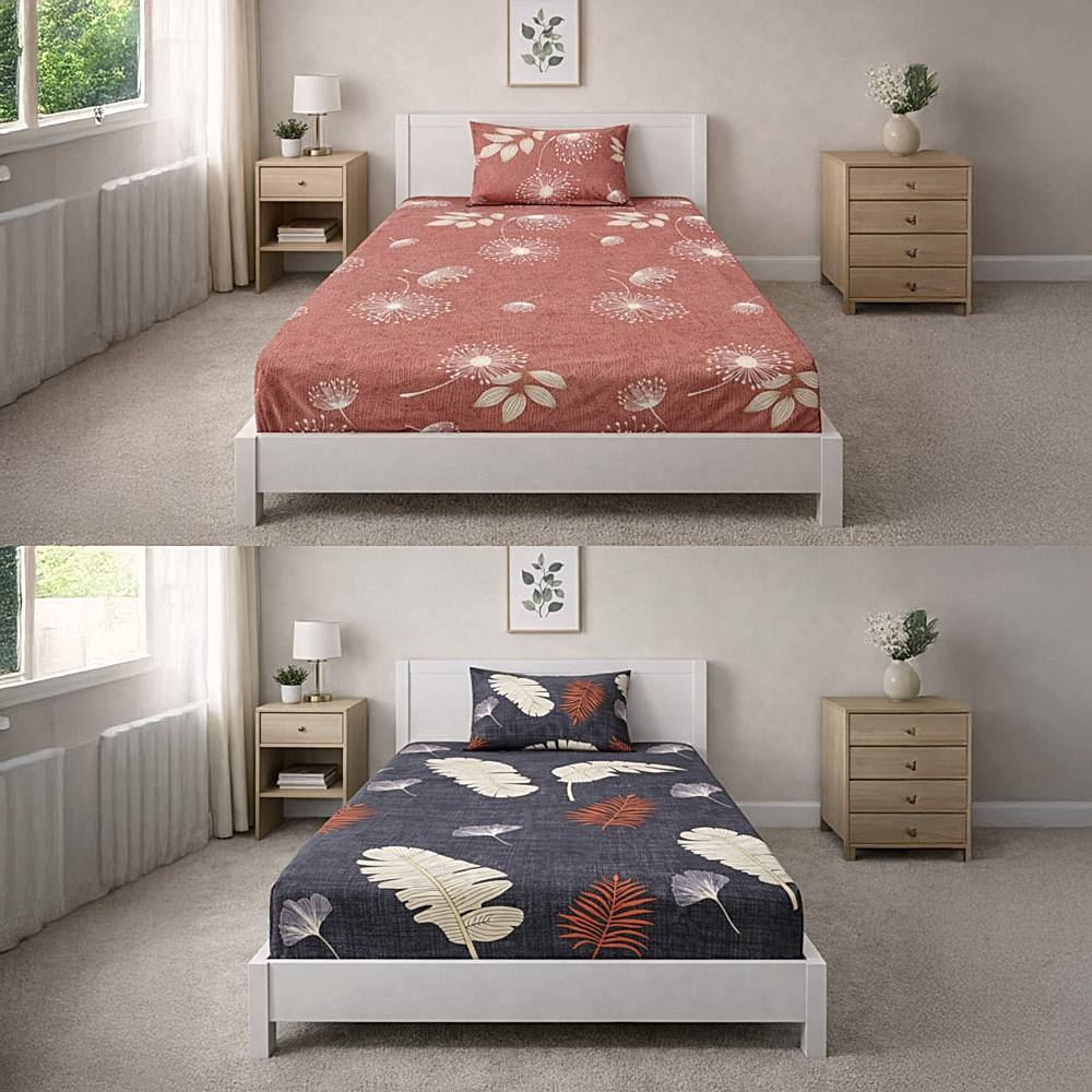 Vaa D10/14 Single Bedsheet Combo 140 GSM (Navy Blue & Maroon) - 147 X 224 cm - 1 U