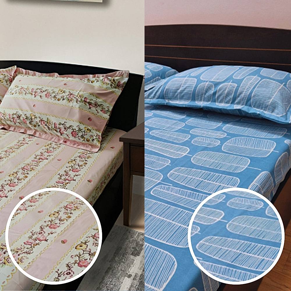 VAA D18/27 Double Bedsheet 140 GSM (Pink & Blue) 224 x 243 cm - Set of 2