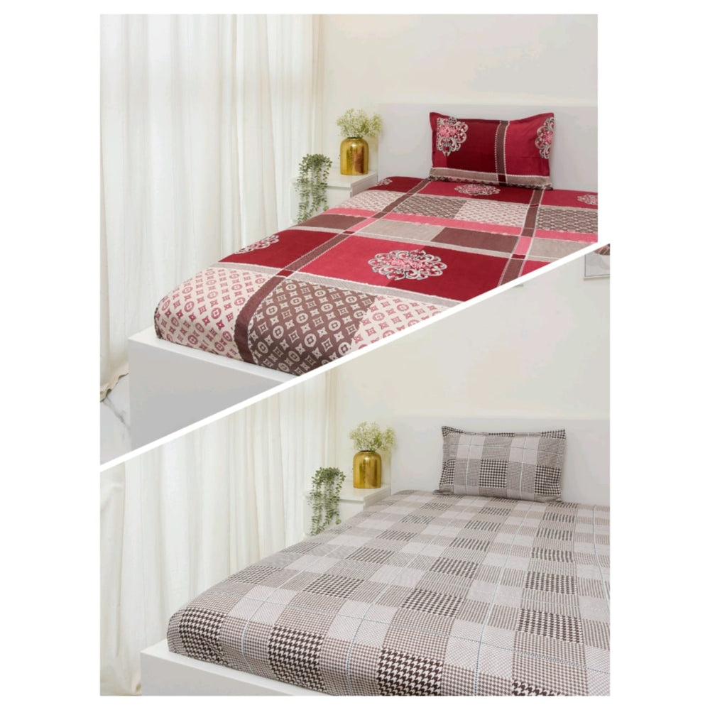 VAA D47/32 Single Bedsheet (Maroon & Light Brown) 147 x 224 cm - Set of 2 - 1 Unit