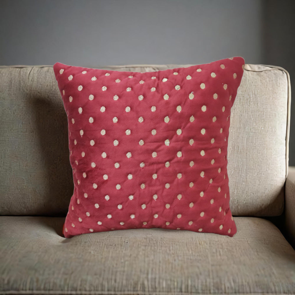 VAA Polka Dots Cushion Cover - Maroon (40x40 cm) - 1 U
